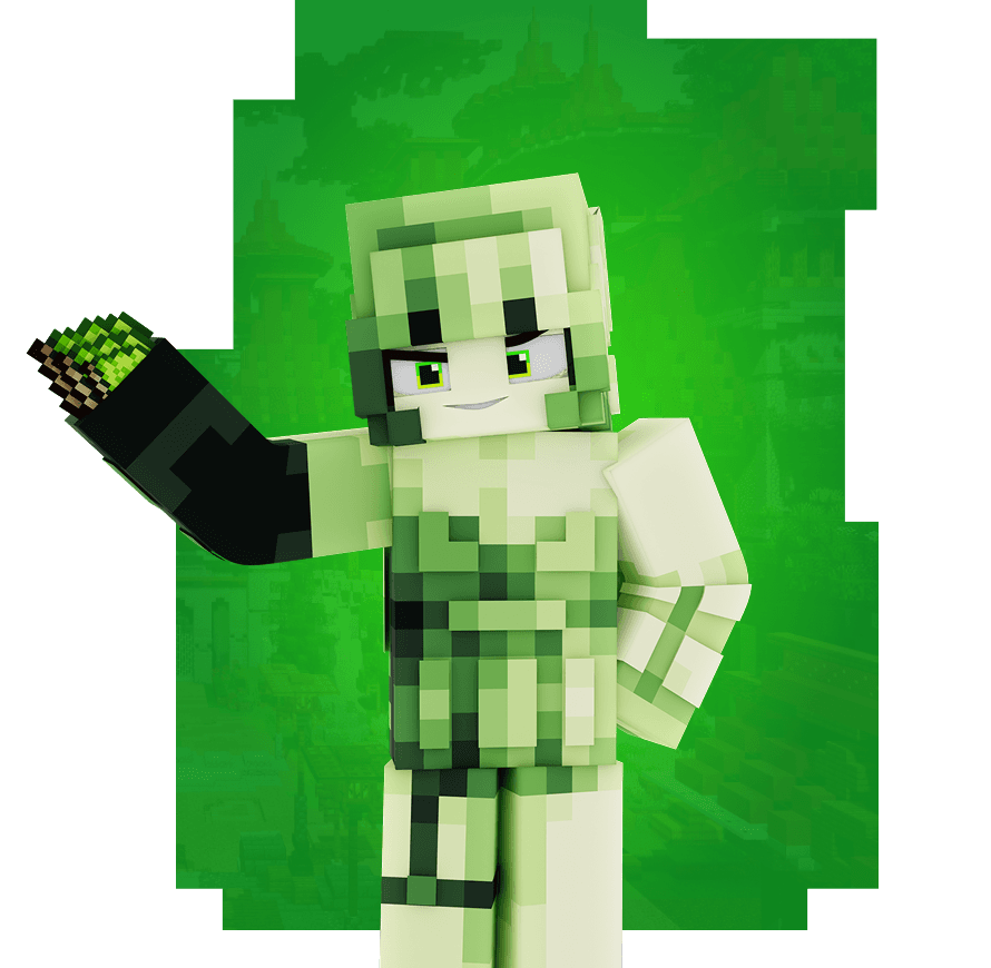 Maskotka Skylix: postać z gry Minecraft w zielonych barwach marki